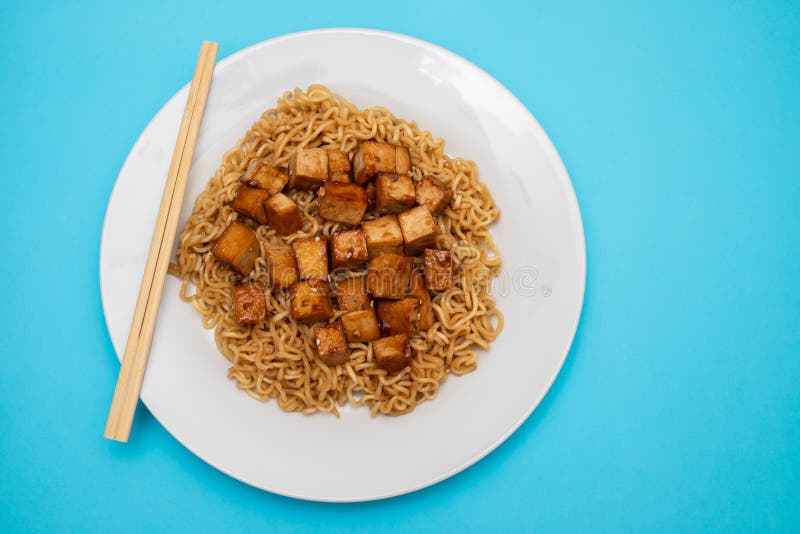 Fried Noodles with Tofu on White Dish Stock Photo Image of dinner