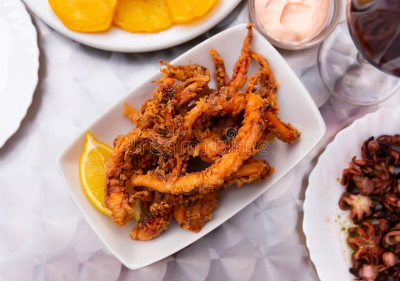 Fried octopus tentacles stock image. Image of roasted 239244001