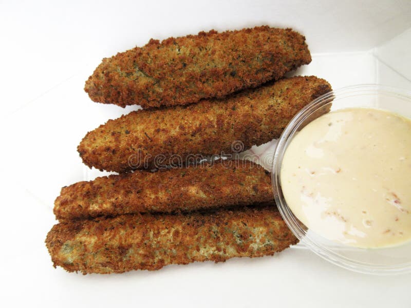 Fried Pickles with Dipping Sauce Stock Image Image of food, four