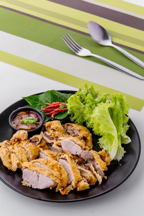 Fried pork with fish sauce stock image. Image of fried 225307569