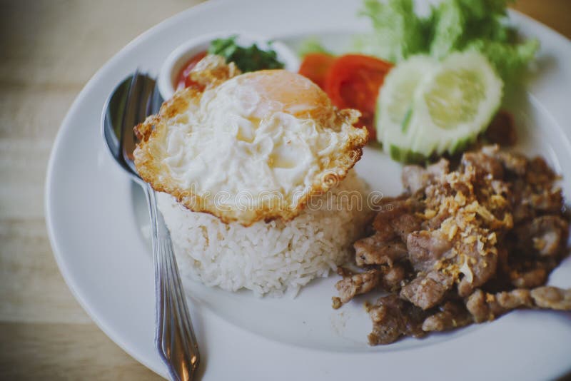 Fried Pork with Garlic Pepper on Rice Stock Photo Image of healthy