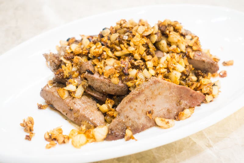 Fried Pork Liver with Garlic Stock Photo Image of meal, cuisine 93035906