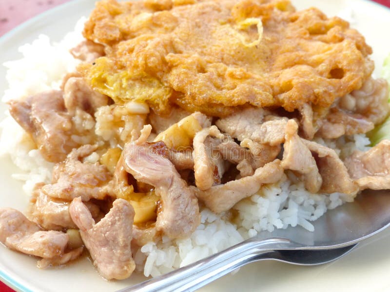 Fried Pork and Omelet on Rice Stock Image Image of folklore, cooking 166437101
