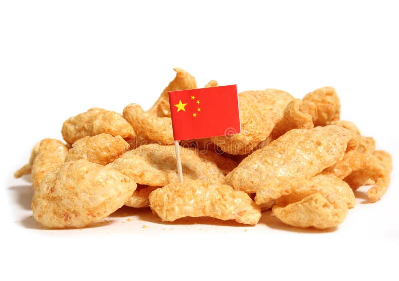 Fried Pork Skins With Flag of China Isolated on White Background