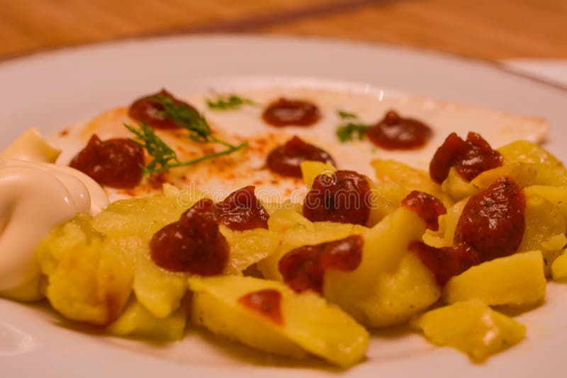 Fried Potatoes with Egg and Mayonnaise Stock Photo Image of mayonnaise, healthy 139494610