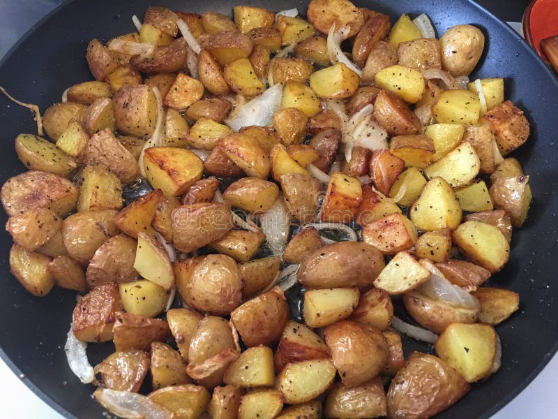 Fried Potatoes in a Frying Pan Stock Image Image of roast, delicious