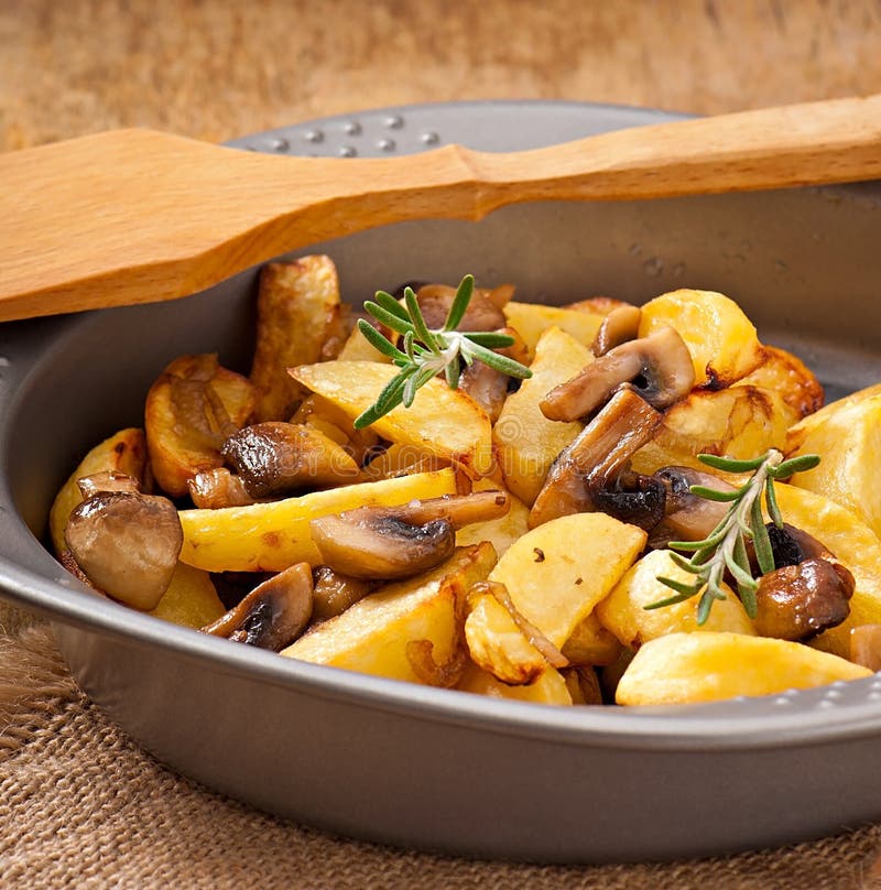 Fried Potatoes with Mushrooms Stock Photo Image of potato, roasted