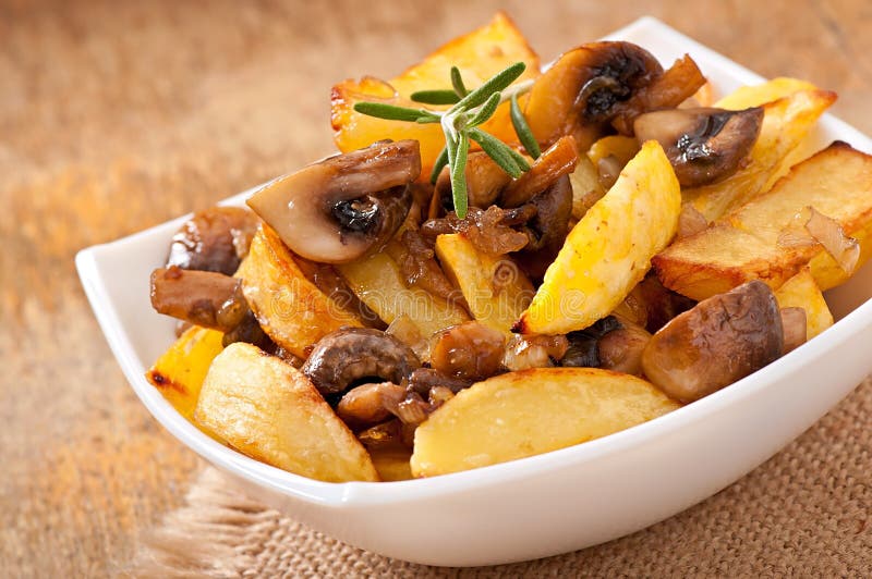 Fried Potatoes with Mushrooms Stock Photo Image of pepper, gold 34169892