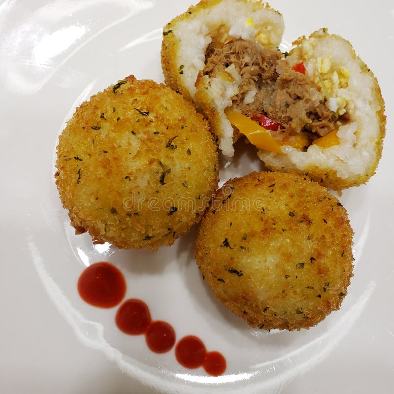 Fried Rice Balls with Tuna stock image. Image of tuna 219252185