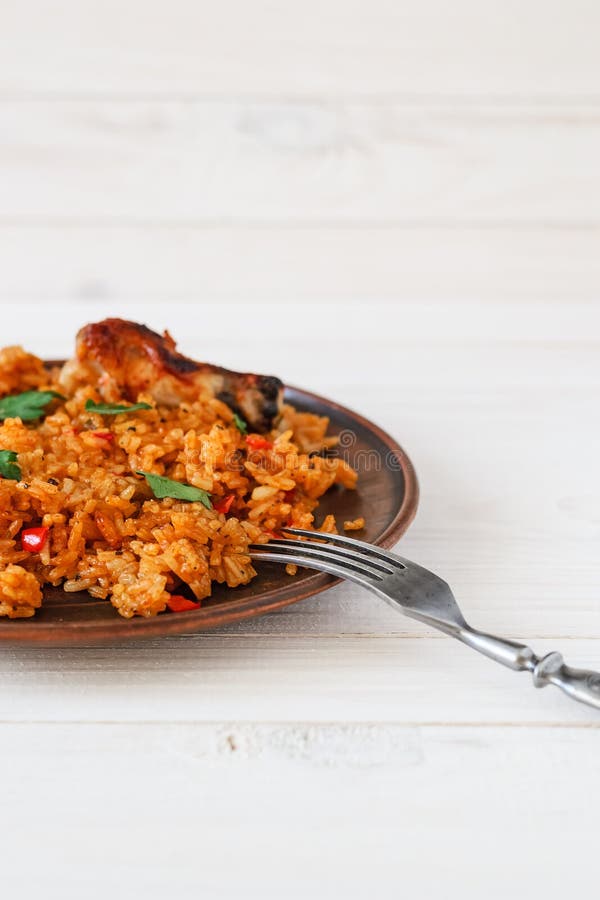 Chinese Rice. Fried Rice with Vegetables and Chicken in Sauce Stock ...