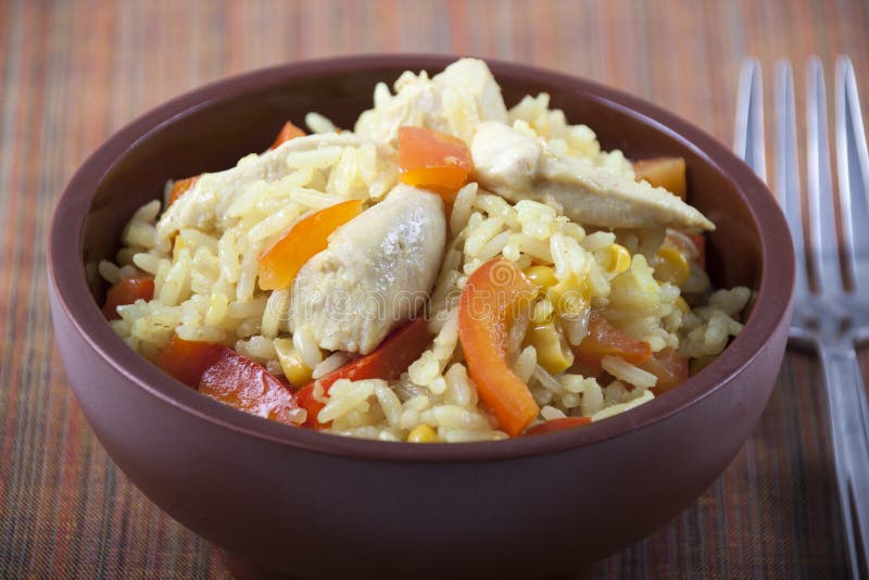 Fried Rice with Chicken and Vegetables Stock Image - Image of dinner