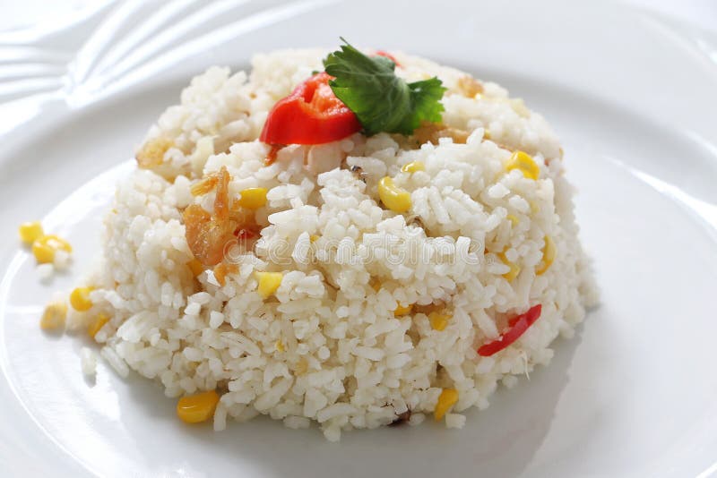 Fried Rice with Corn and Dried Shrimp Stock Image Image of onion