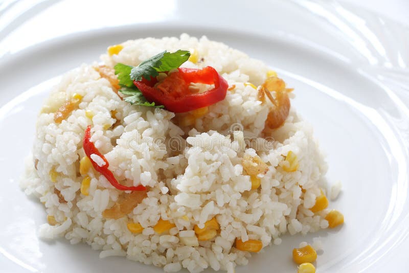 Fried Rice with Corn and Dried Shrimp Stock Image Image of onion