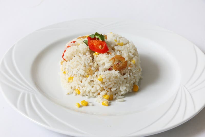 Fried Rice with Corn and Dried Shrimp Stock Image Image of onion
