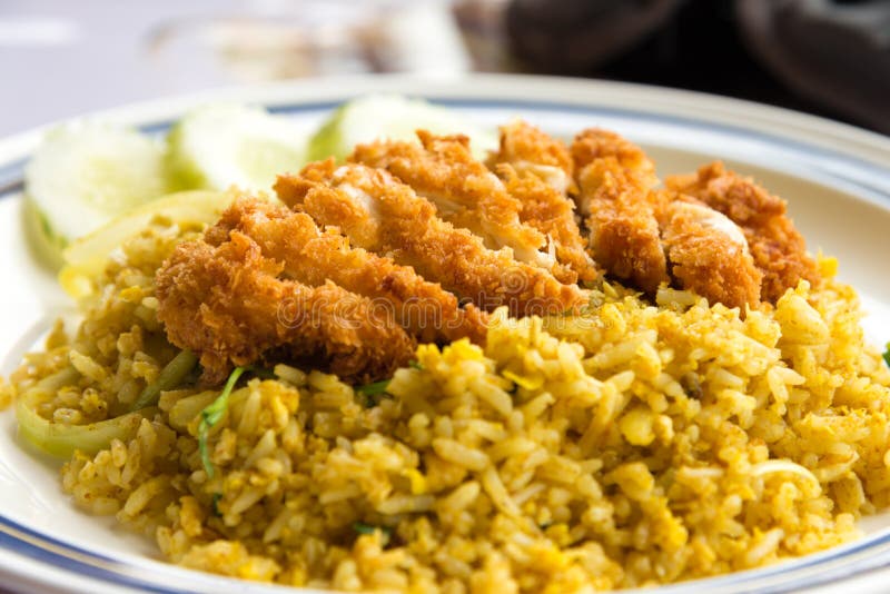 Fried Rice with Crispy Chicken Stock Image Image of asian, cucumber