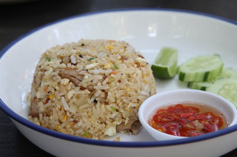 Fried Rice with Cucumber, Lime and Chilli Fish Sauce Stock Image