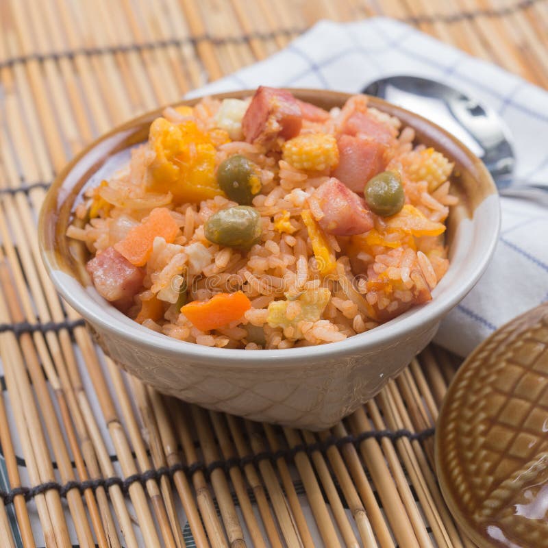 Fried rice in cup stock image. Image of ingredient, green 75957657