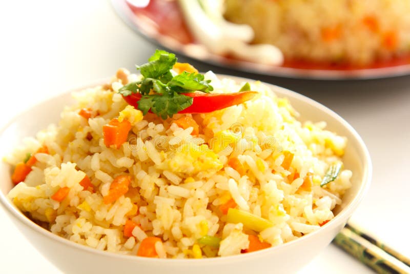 Fried rice with egg in a bowl royalty free stock photos