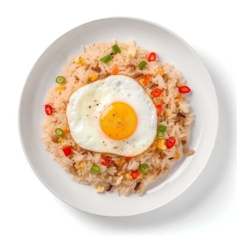Fried Rice with Fried Egg on a Plate Isolated on White Background Stock Image Image of food