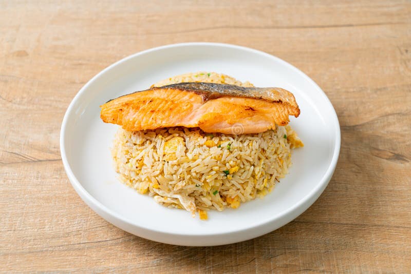 Fried Rice with Grilled Salmon Fillet Steak Stock Photo Image of meat