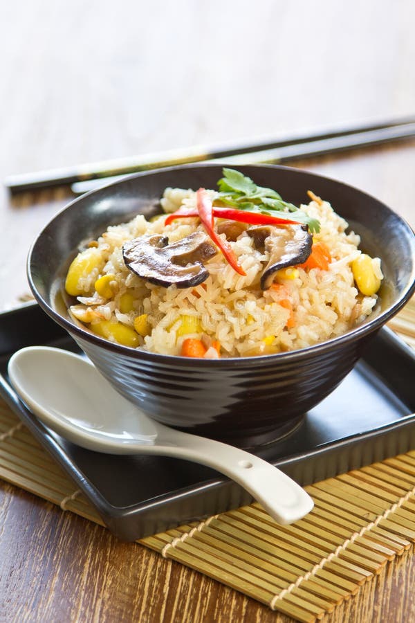 Fried rice with mushroom,sweet corn and carrot