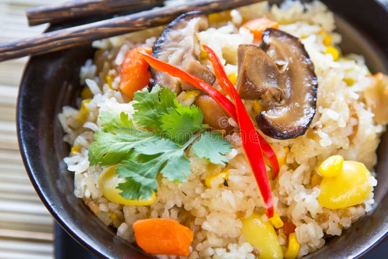 Fried rice with mushroom,sweet corn and carrot