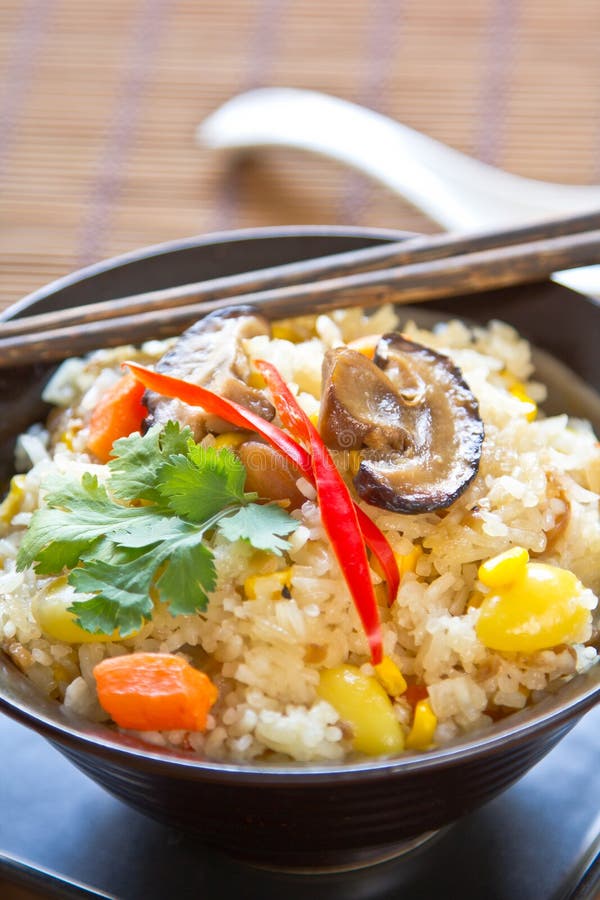 Fried rice with mushroom,sweet corn and carrot