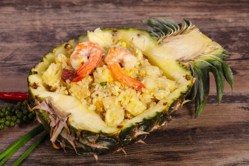 Fried Rice with Pineapple and Prawns Stock Photo Image of green