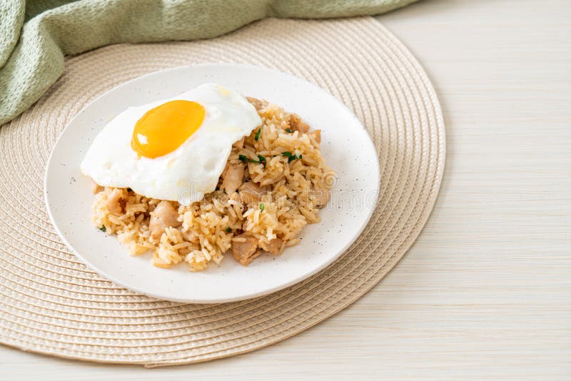 Fried Rice with Pork and Fried Egg in Japanese Style Stock Image