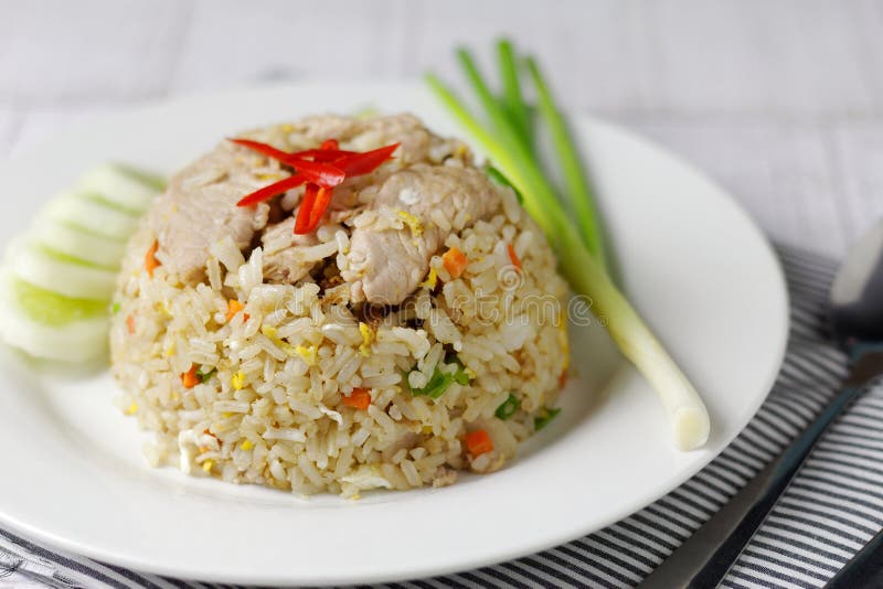 Fried Rice with Pork and Egg Stock Photo Image of fried, lime 157338274