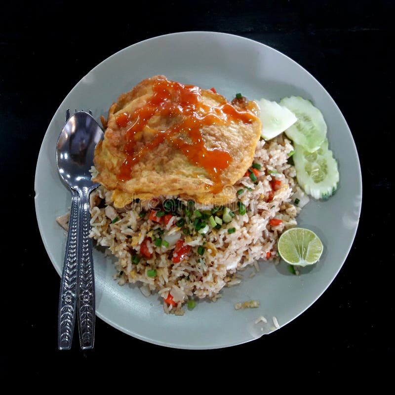 Fried Rice with Pork + Omelette. Stock Image Image of dinner, food 90836525