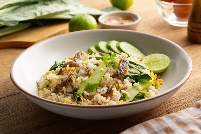 Fried rice with salted fish royalty free stock images