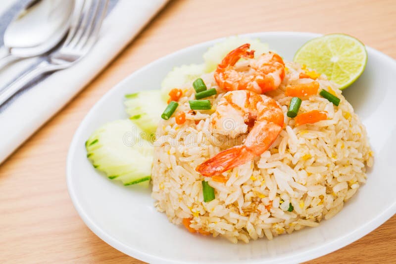 Fried Rice with Shrimp on Dish Stock Photo Image of thai, ingredient