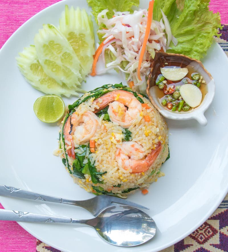Fried Rice with Shrimp Set Serve with Fish Sauce Mixed with Red Stock