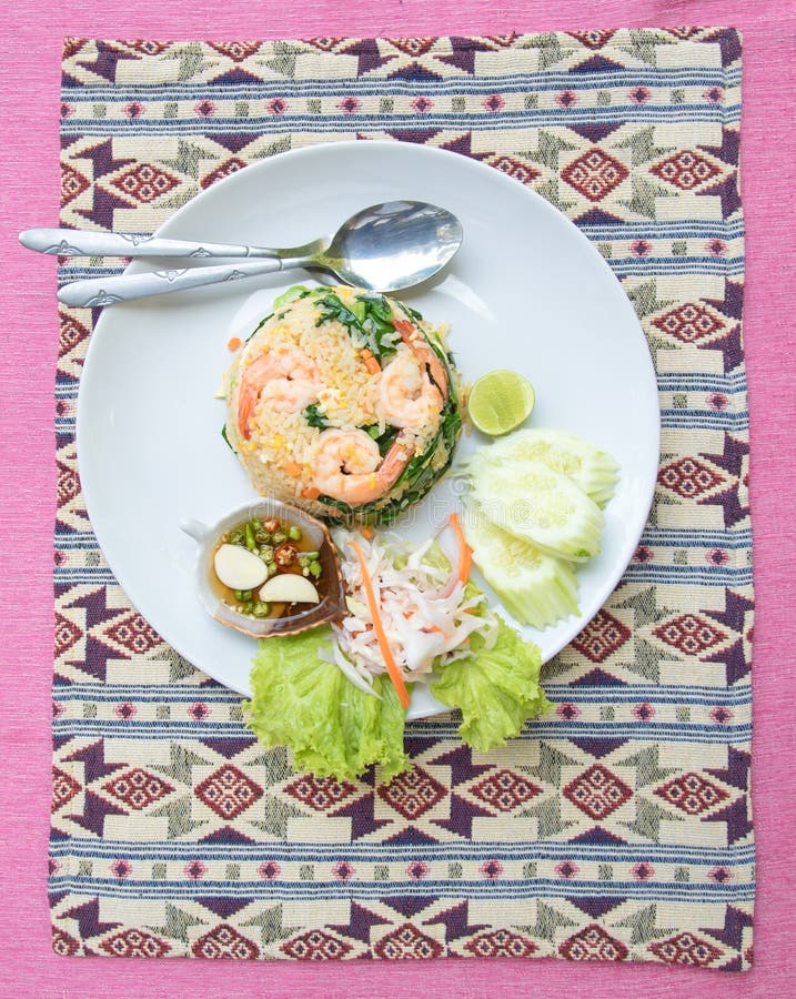 Fried Rice with Shrimp Set Serve with Fish Sauce Mixed with Red Stock