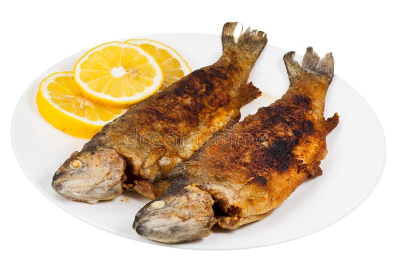 Fried river trout fish on plate