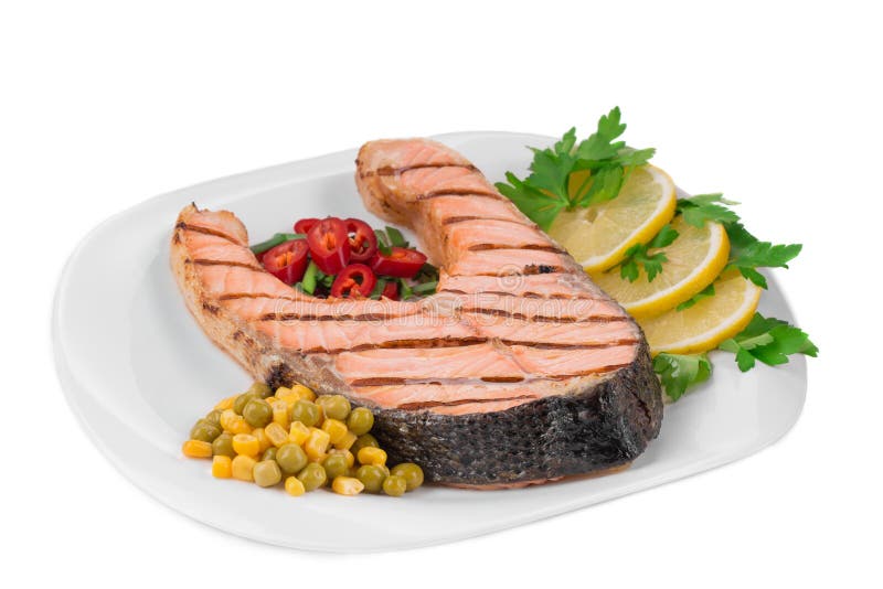 Fried Salmon Fillet on Plate. Stock Image Image of grilled, baked