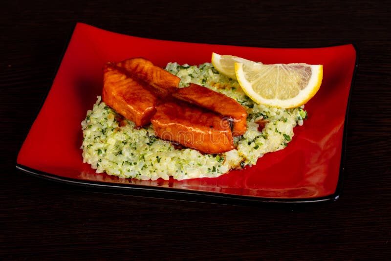 Fried salmon with rice stock image. Image of cuisine 125538987