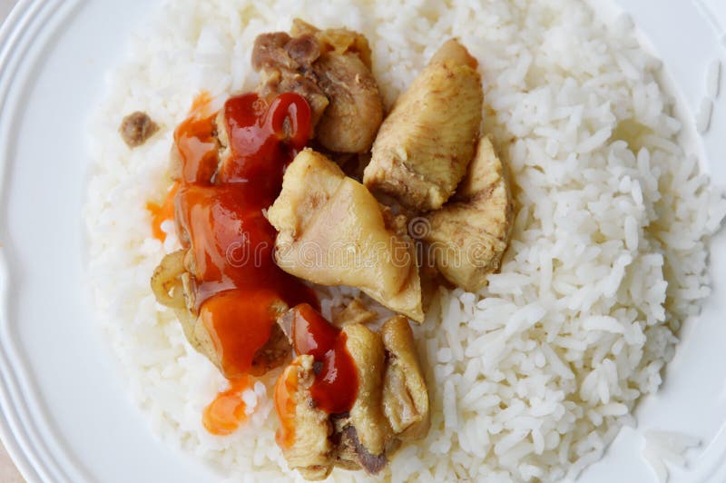 Fried Salty Chicken Dressing Ketchup Chili Sauce Rice Stock Photos Free & RoyaltyFree Stock