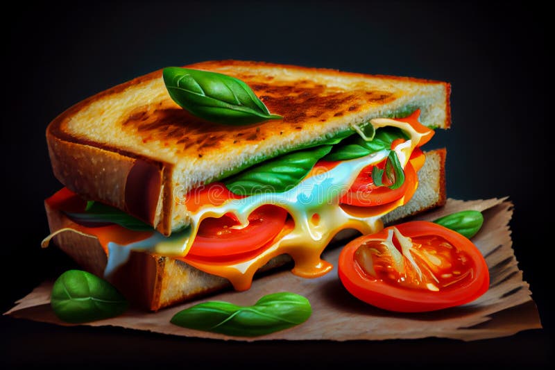 Fried Sandwich with Cheese and Tomatoes. Generative AI, Generative, AI