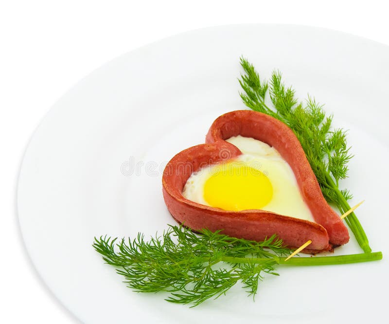 Heart Shape Sausages with Fried Eggs Stock Photo Image of cooked