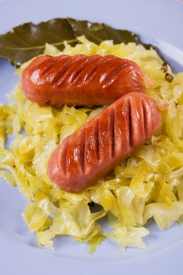 Fried Sausage and Sauerkraut Stock Photo Image of cuisine, food 18406060