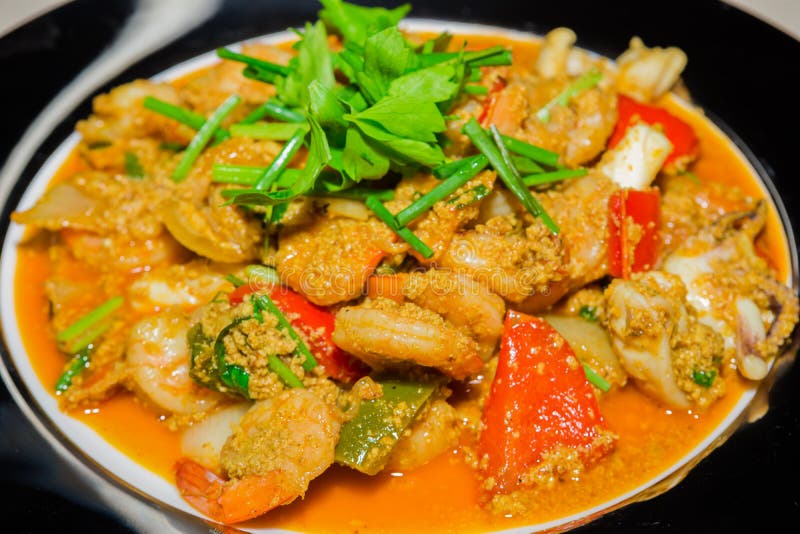 Fried Seafood with Curry Powder Stock Photo Image of celery, good