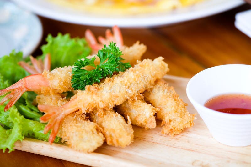 Fried shrimp ball or Tempura Shrimps in wood