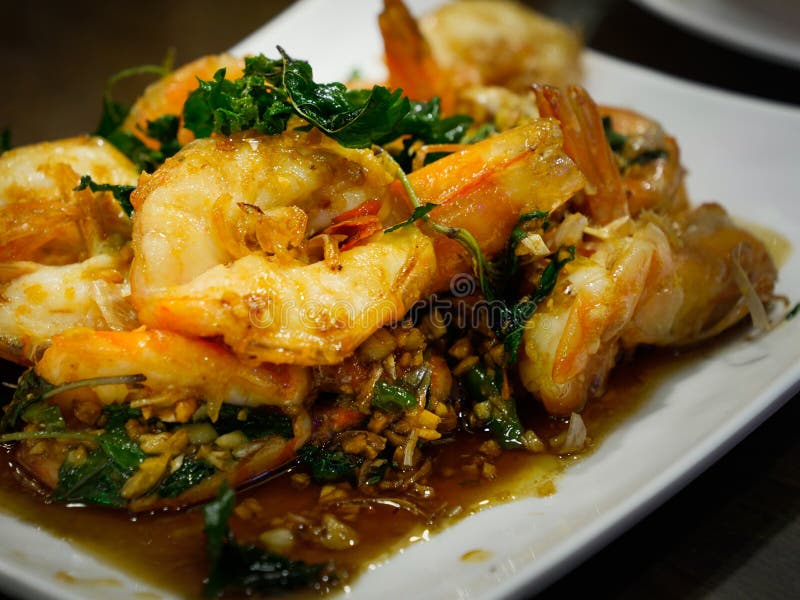 Fried Shrimp with Chilli and Thai Herb Stock Image Image of eating, fried 155693973