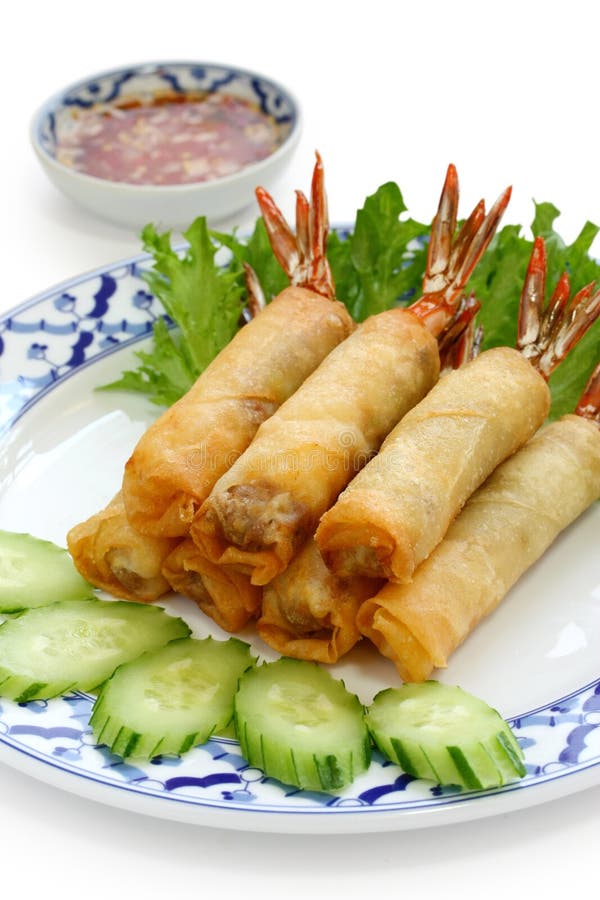 Fried shrimp spring rolls, thai cuisine