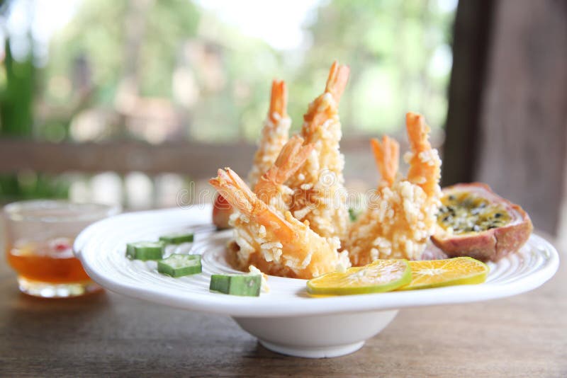 Fried Shrimp in thai style stock image. Image of plate - 136986333