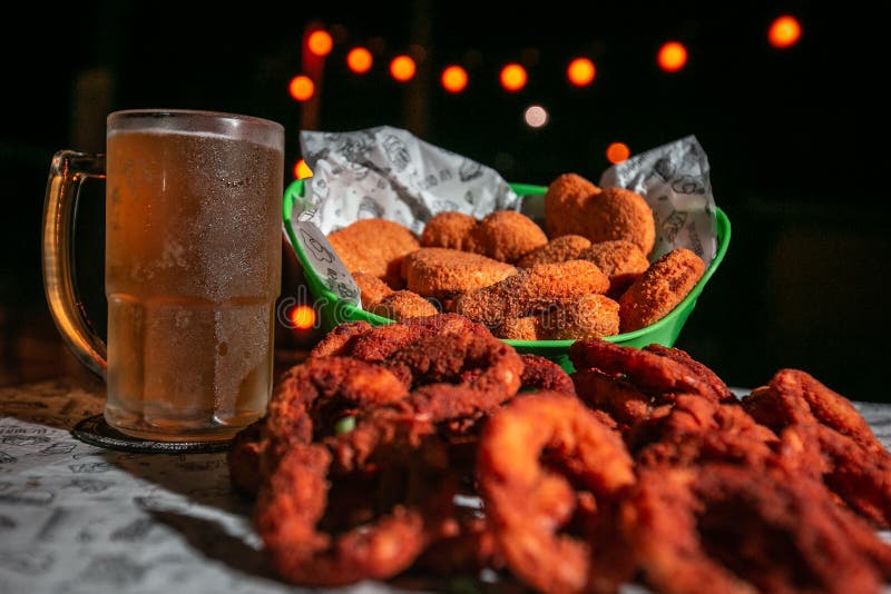 Fried Snacks on a Restaurant Table Onions Stock Image Image of lemon