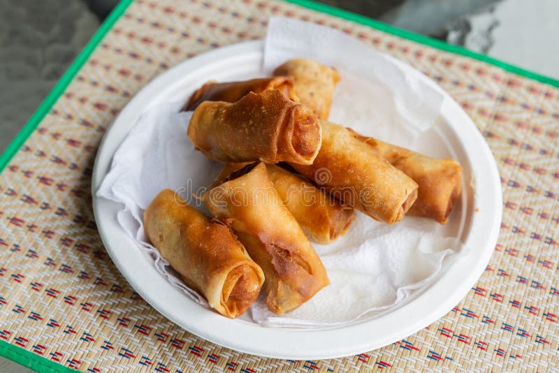 Fried Spring Rolls with Shrimp Quick Snack Asia Stock Image - Image of