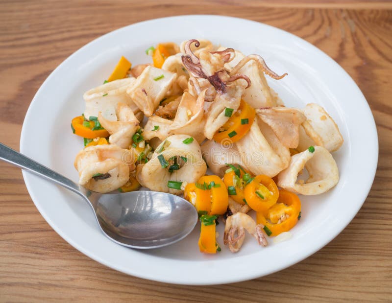 Fried Squid with Chili Pepper Stock Photo Image of chili, squid 47084822